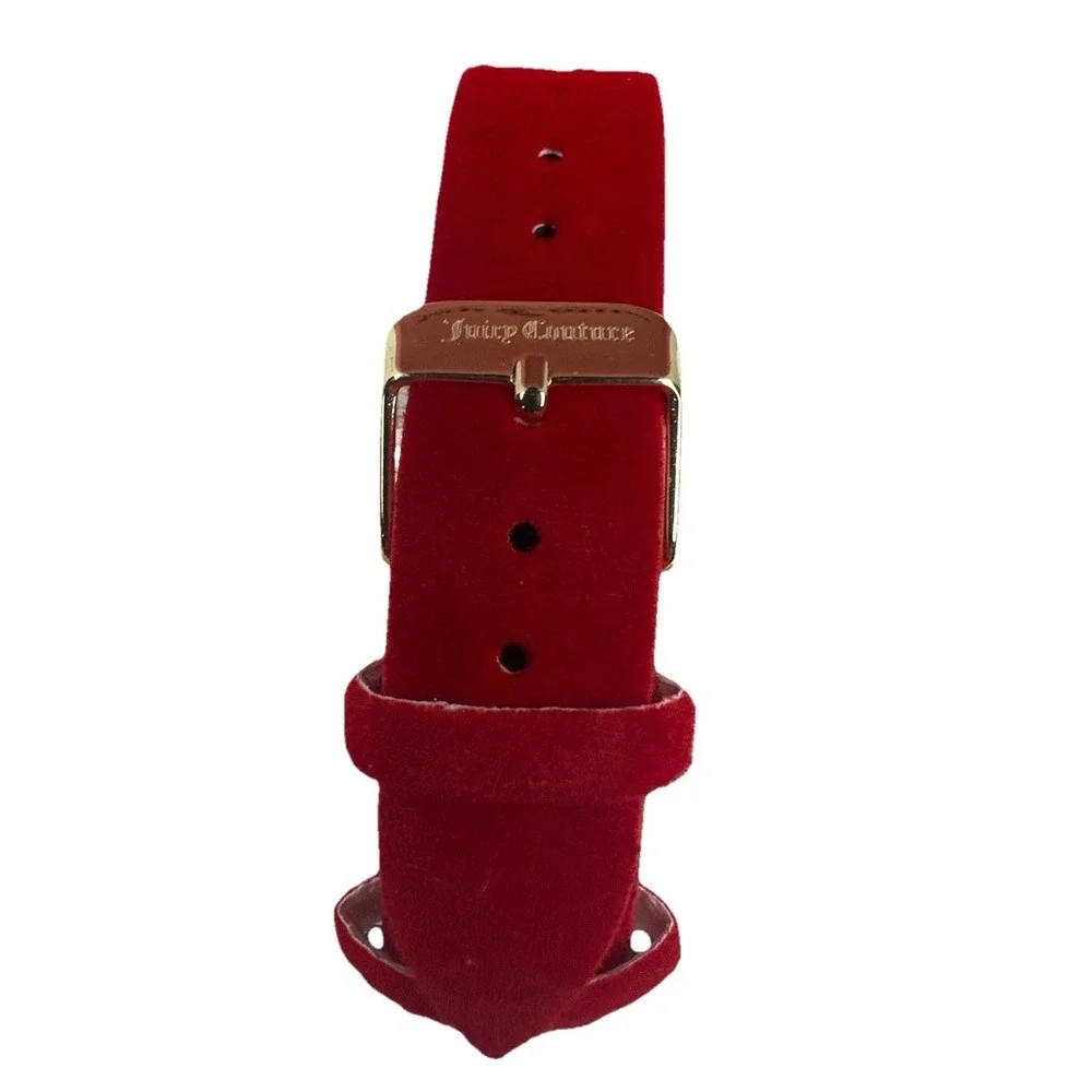 Juicy Couture Red Crystal Logo Watch Gold Tone Velvet Band w Box Y2K